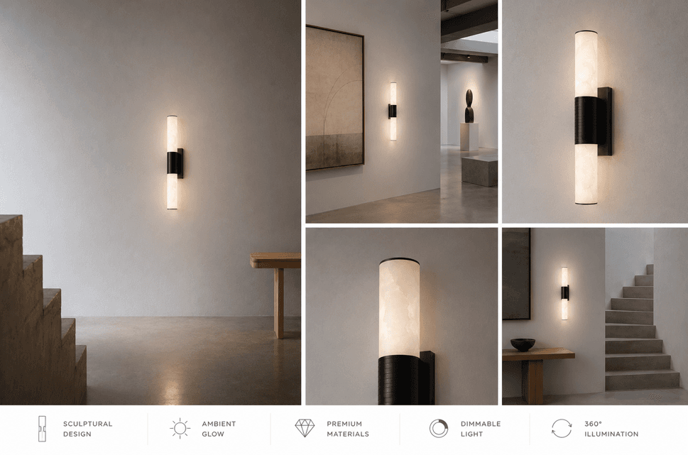 Alba Wall Light installed — stairwell, gallery and hallway