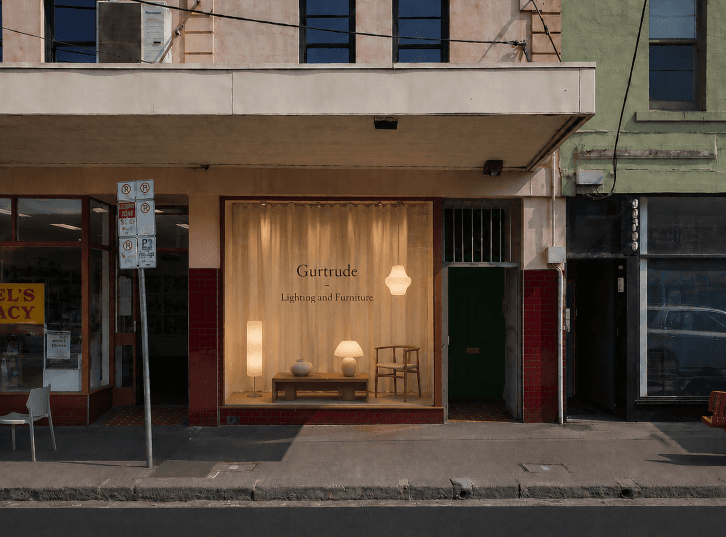 The same shopfront activated by Gertrude Lighting & Furniture